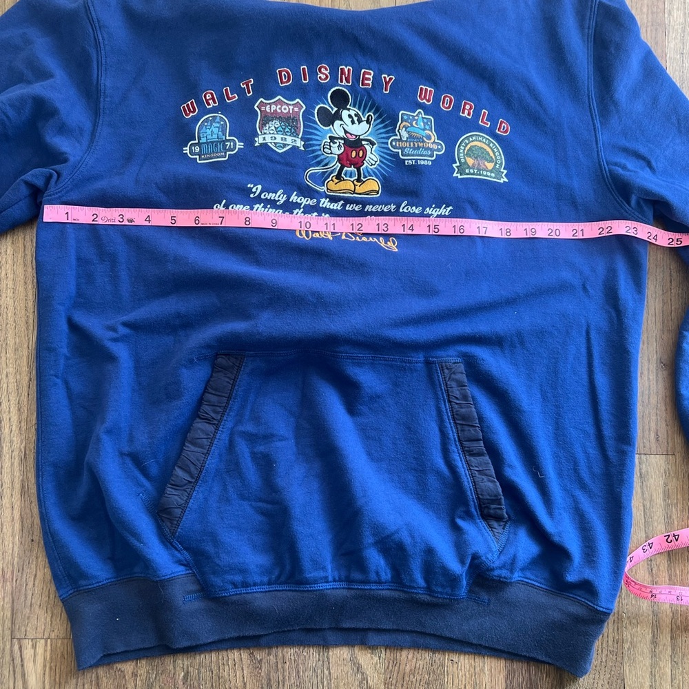 Vintage Disney Parks Mickey Mouse Hoodie Sweatshirt Blue Embroidered Logo L XL - Picture 6 of 9